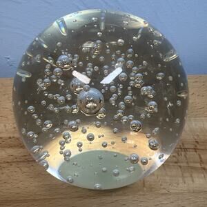 Vtg Large Clear Glass Controlled Bubble Heavy Paperweight 3.5” 2+LBs Decor
